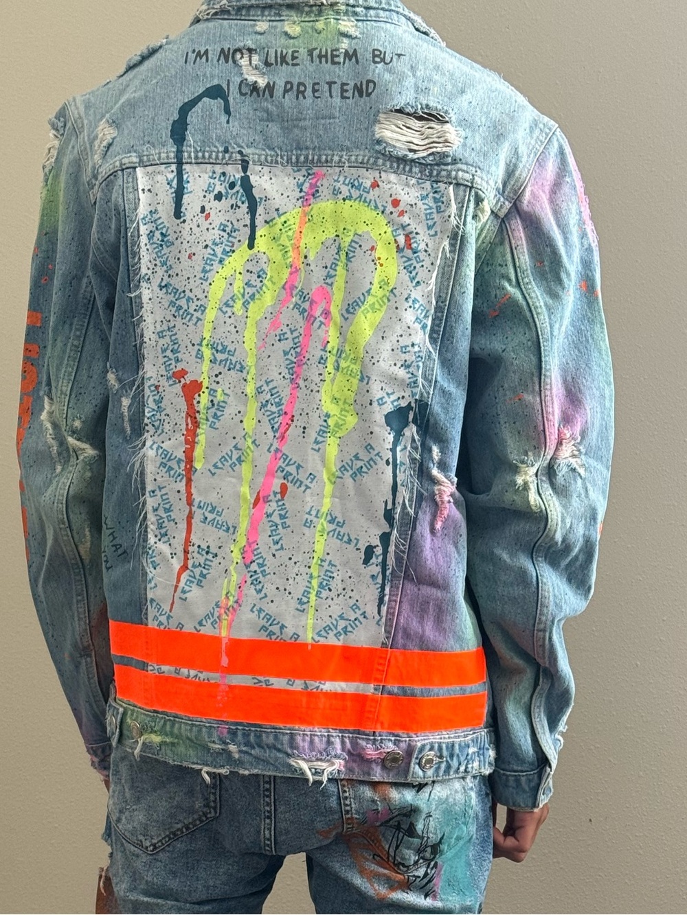 Zara Light Blue Distressed Paint-Splatter Denim Jacket
